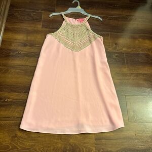 Lilly Pulitzer Pink Halter Dress with Crochet Yoke